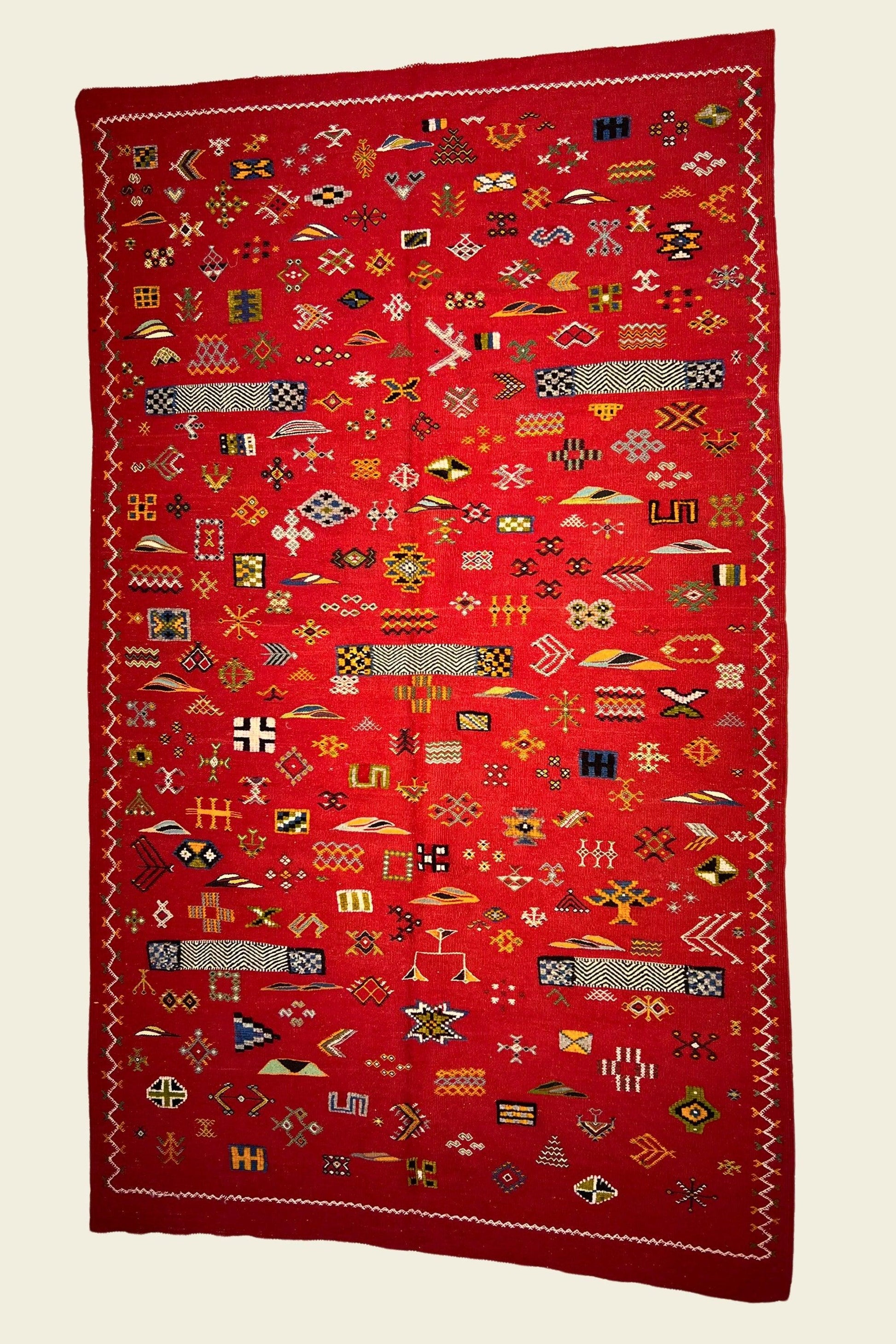 KILIM MOROCCAN RUG - KL114 - 4'11" X 8'0" Dar Bouchaib Marrakech Carpets Rugs Of Morocco